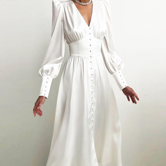 Cider Dresses & Skirts - Cider Satin Faux Button Down Slip Maxi Dress